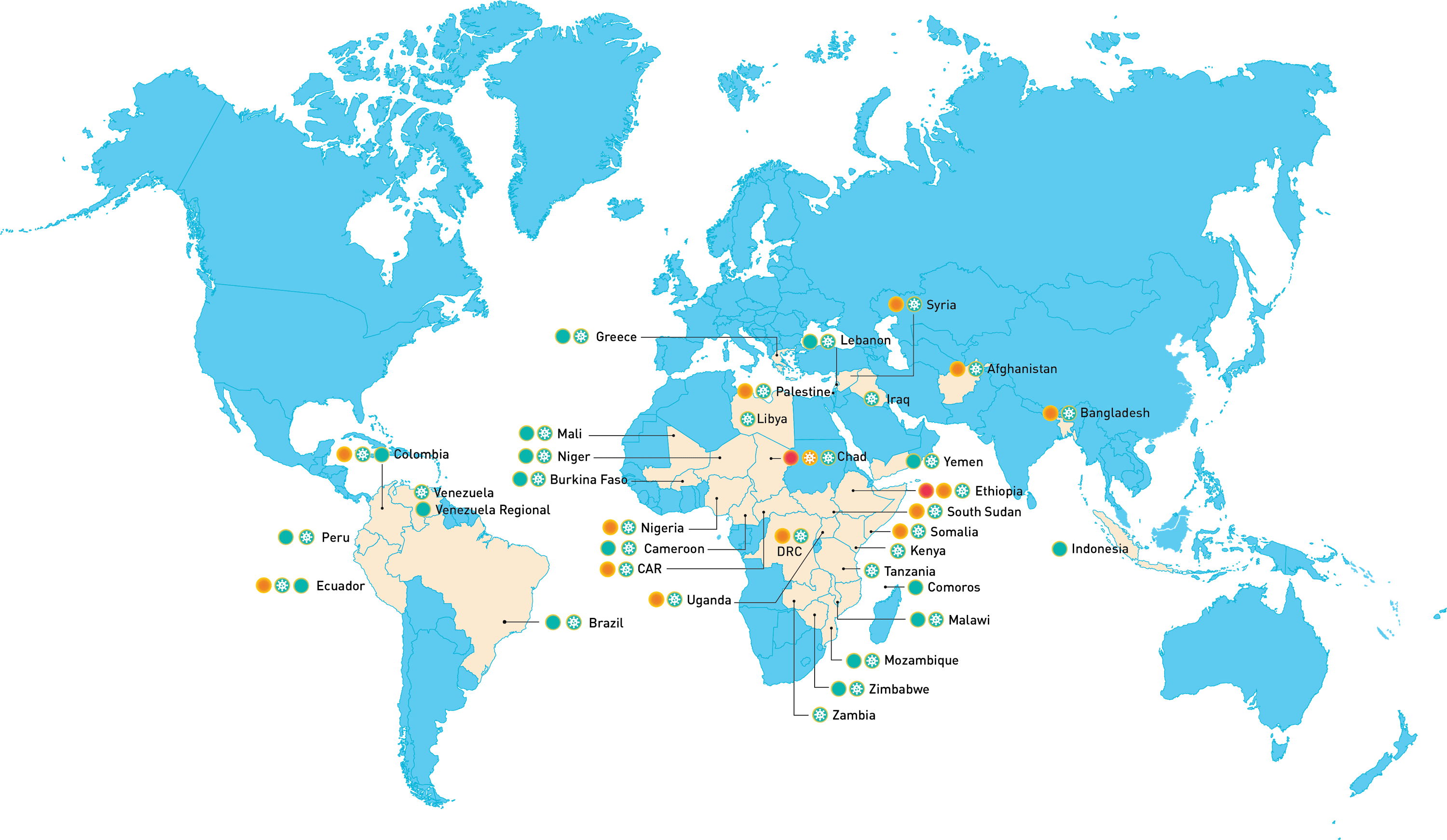 world map of active grants