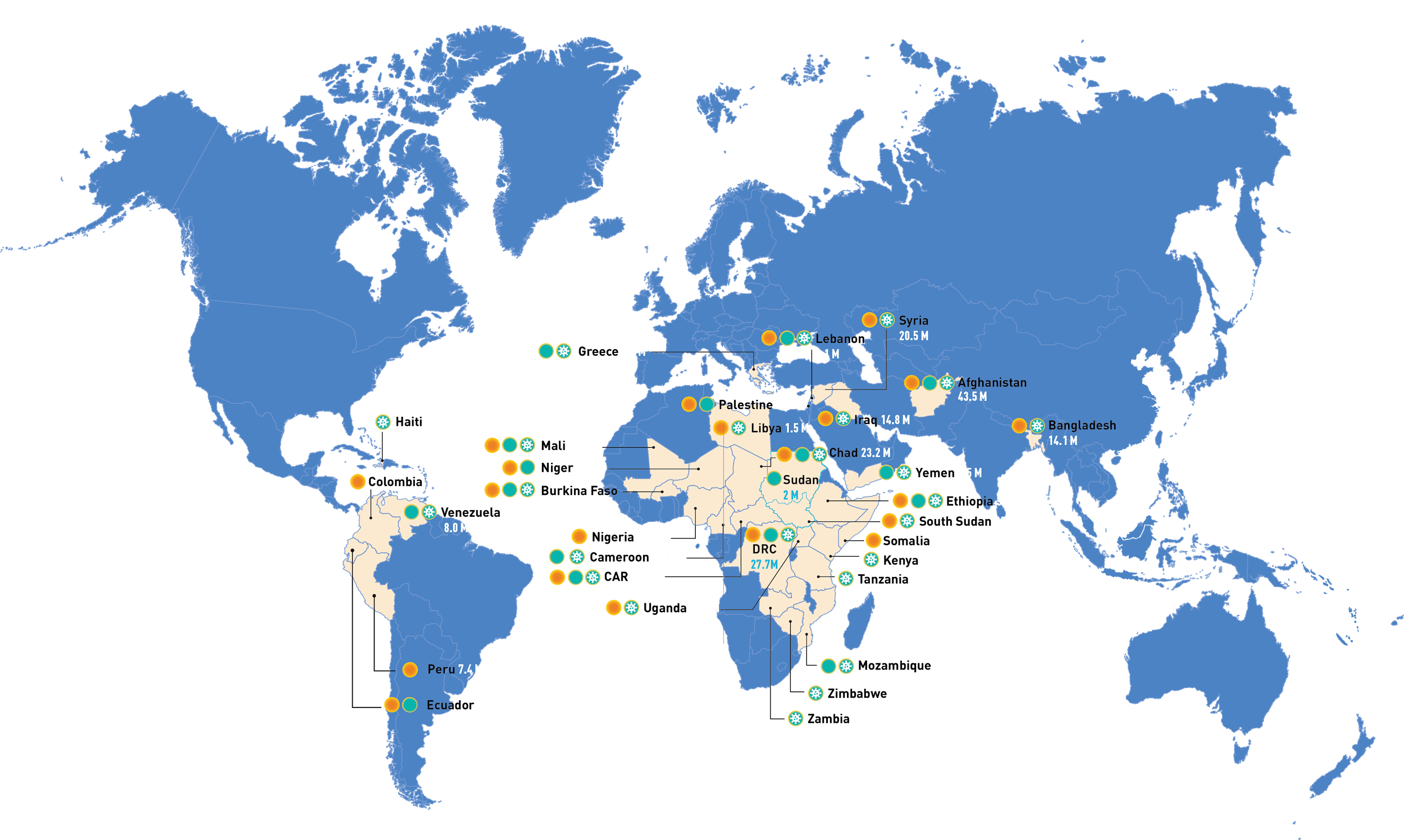 world map of active grants