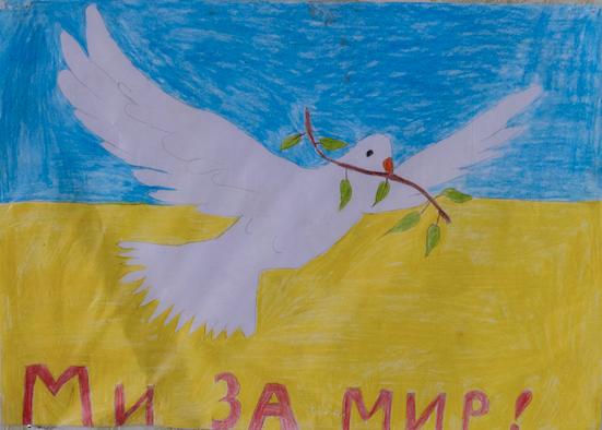 Child's drawing of the Ukraine flag