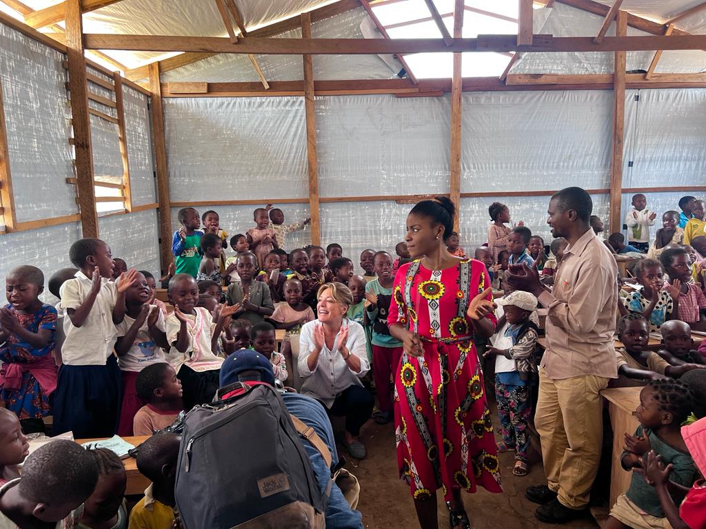 ECW Director Yasmine Sherif at a classroom in DRC
