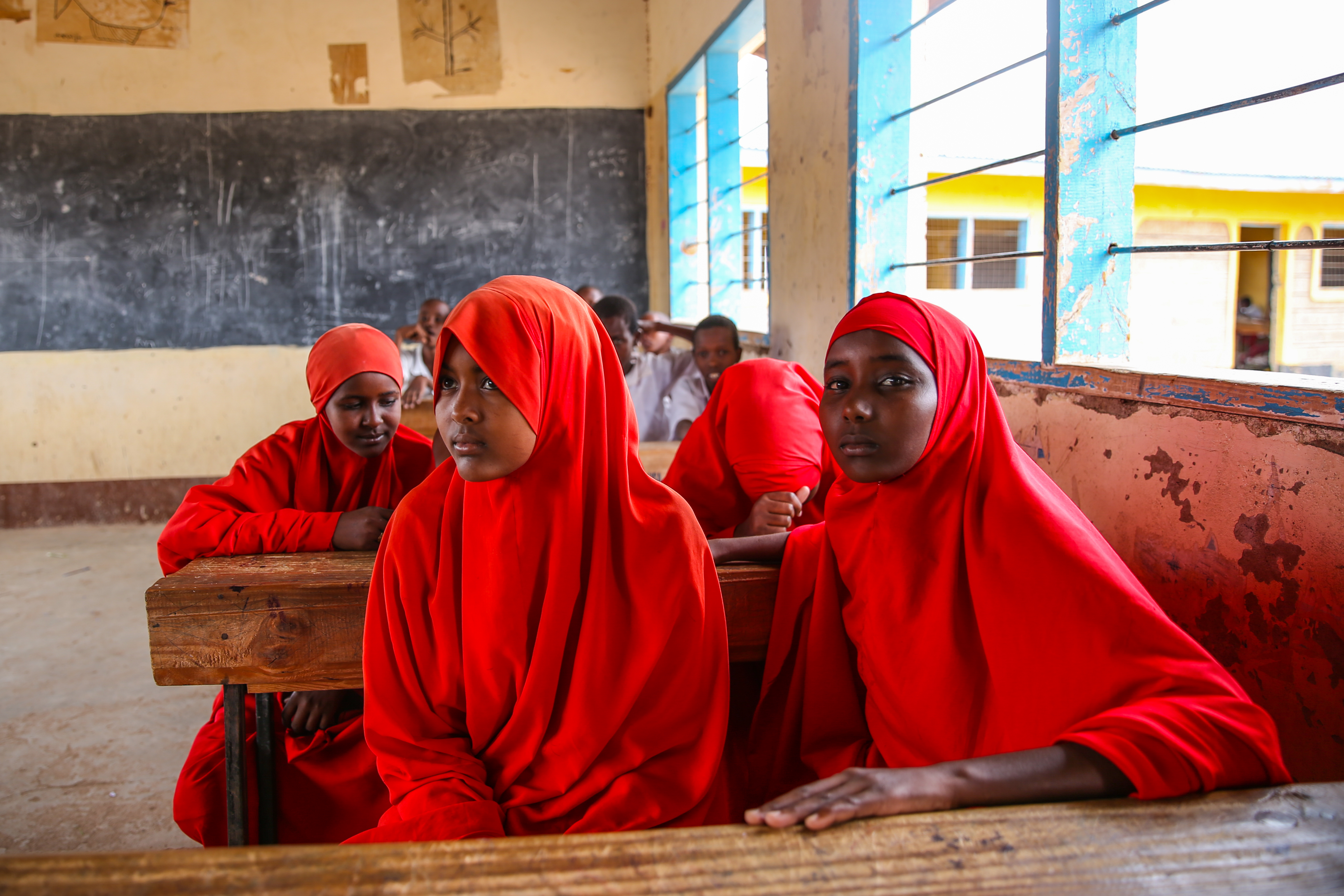 Girls in class in Kenya.