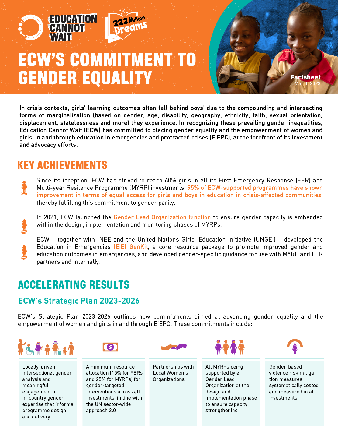 ECW's Commitment to Gender Equality Factsheet ECW's Commitment to Gender Equality Factsheet