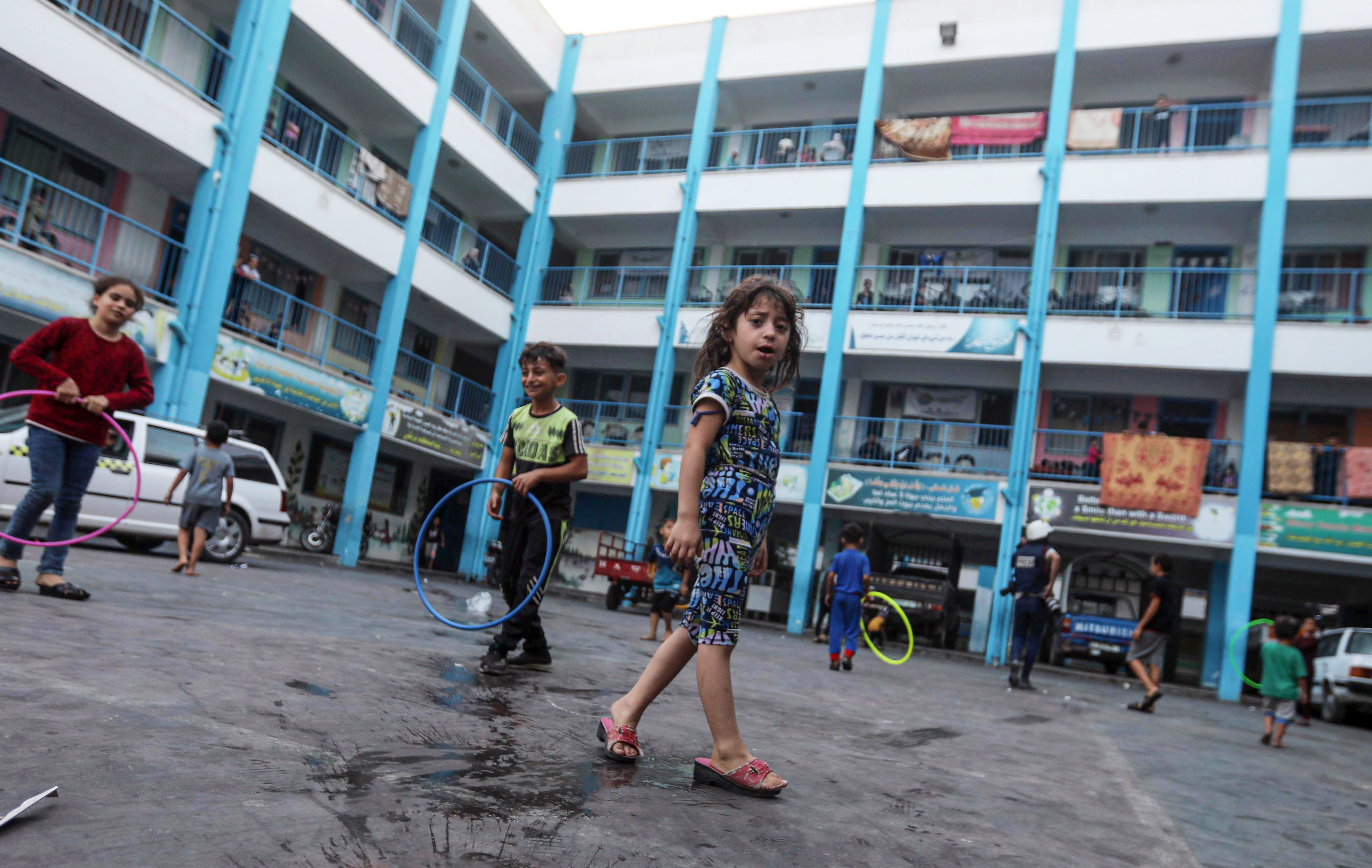 Children at a school used as a shelter in Gaza