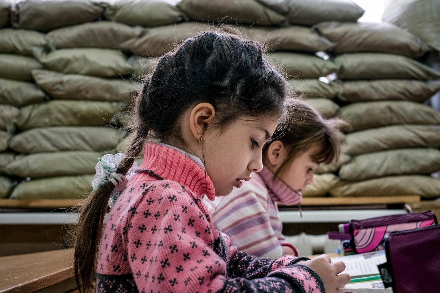 Girl attending class in Ukraine