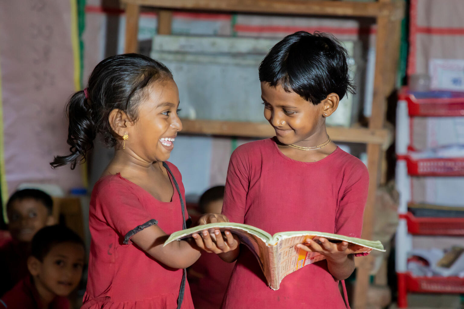 Girls attending class