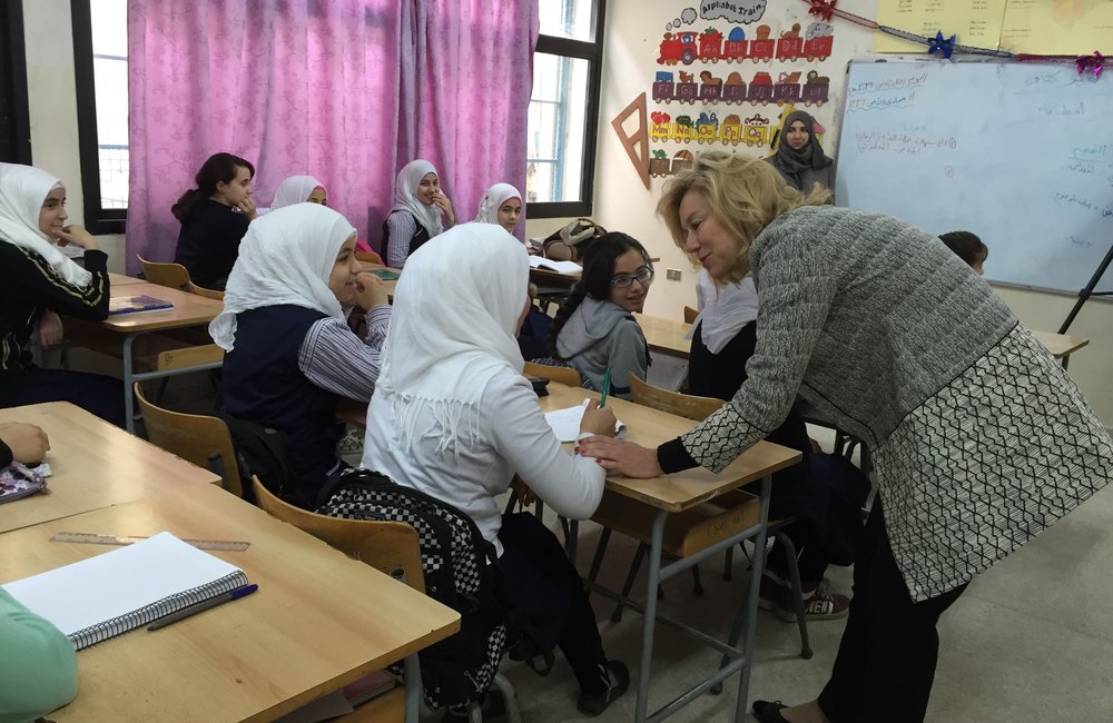 Sigrid Kaag interacting with children