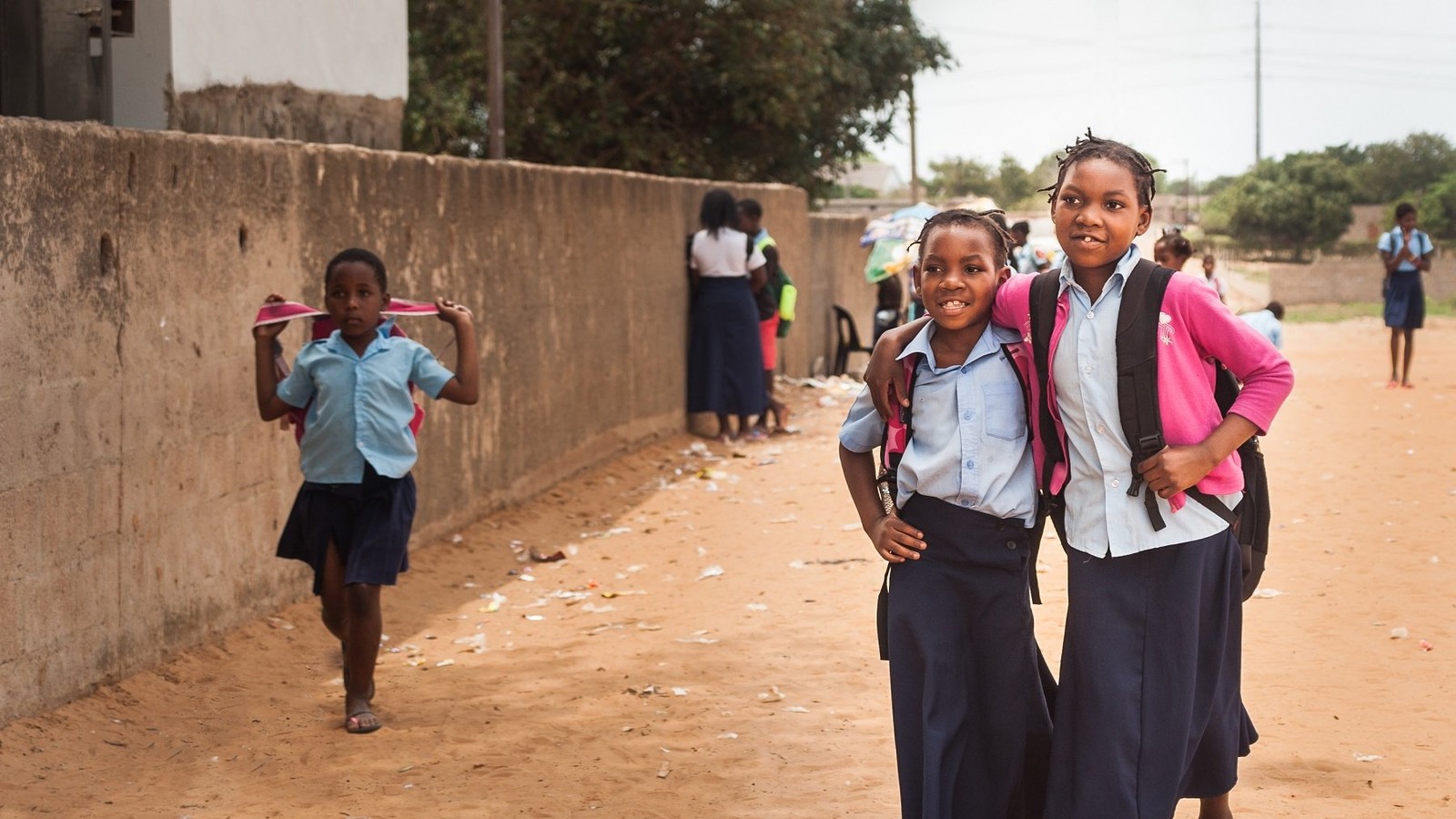 Girls walk to school together in Mozambique.