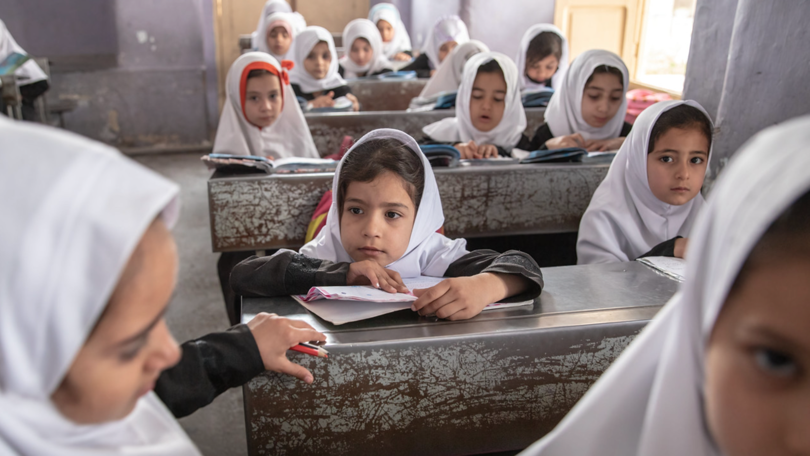 Girls in class in Afghanistan.