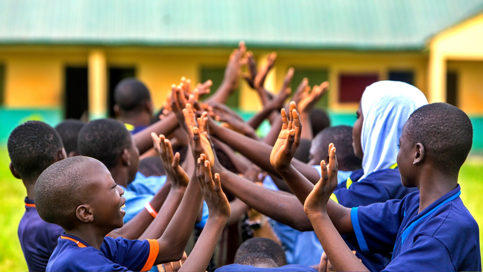 Children in front of their school in Nigeria.